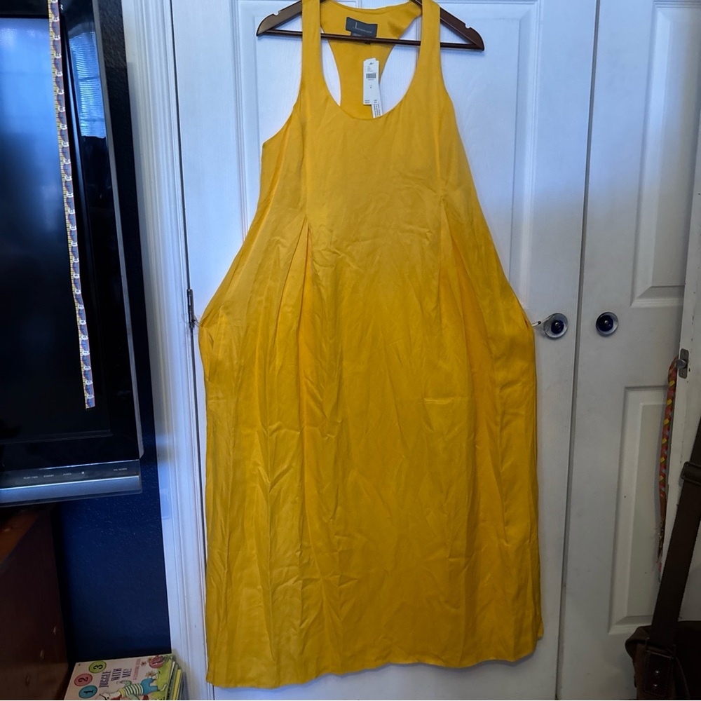 Anthropologie OB Sleeveless Linen Maxi Dress Jaune M yellow pockets not sheer - Picture 4 of 14